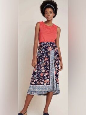 Maeve Anthropologie Fiorenza Wrap Floral Print Midi Skirt, Attached Belt-Small